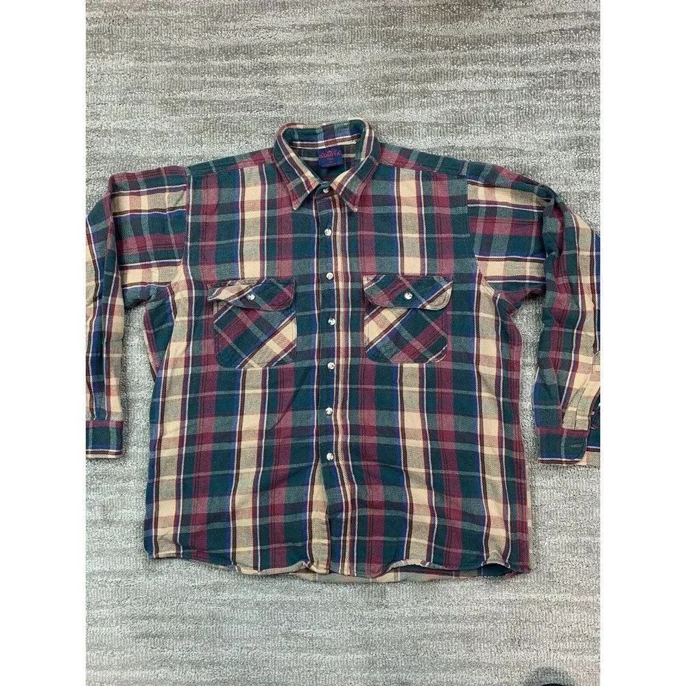 Dakota Grizzly Men's Sz XL Thick Plaid Flannel Button Front Long Sleeve Pockets